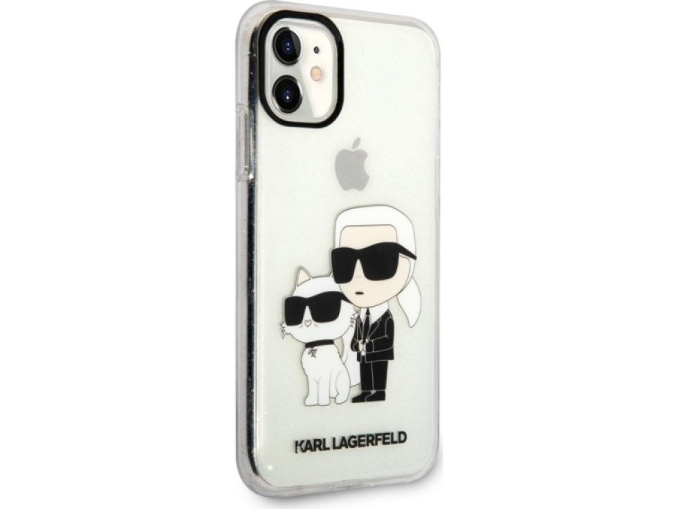 Ochranný kryt pro iPhone 11 - Karl Lagerfeld, IML Glitter Karl and Choupette Transparent KLHCN61HNKCTGT