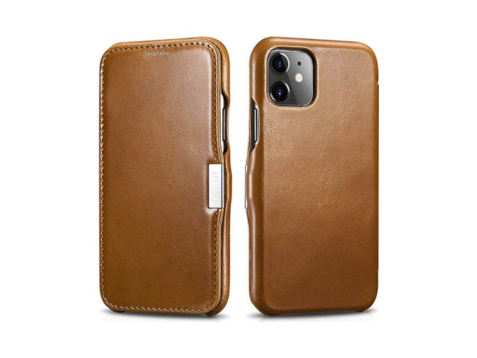 Knížkové pouzdro pro iPhone 12 mini - iCarer, Vintage Khaki 01.20.RIX1209-GG