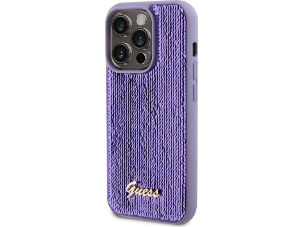 Ochranný kryt na iPhone 15 Pro MAX - Guess, Sequin Script Logo Purple GUHCP15XPSFDGSU