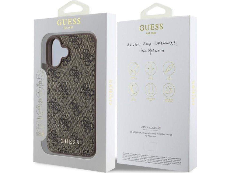 Ochranný kryt na iPhone 16 PLUS - Guess, 4G Charm Brown GUHCP16MGF4GCW