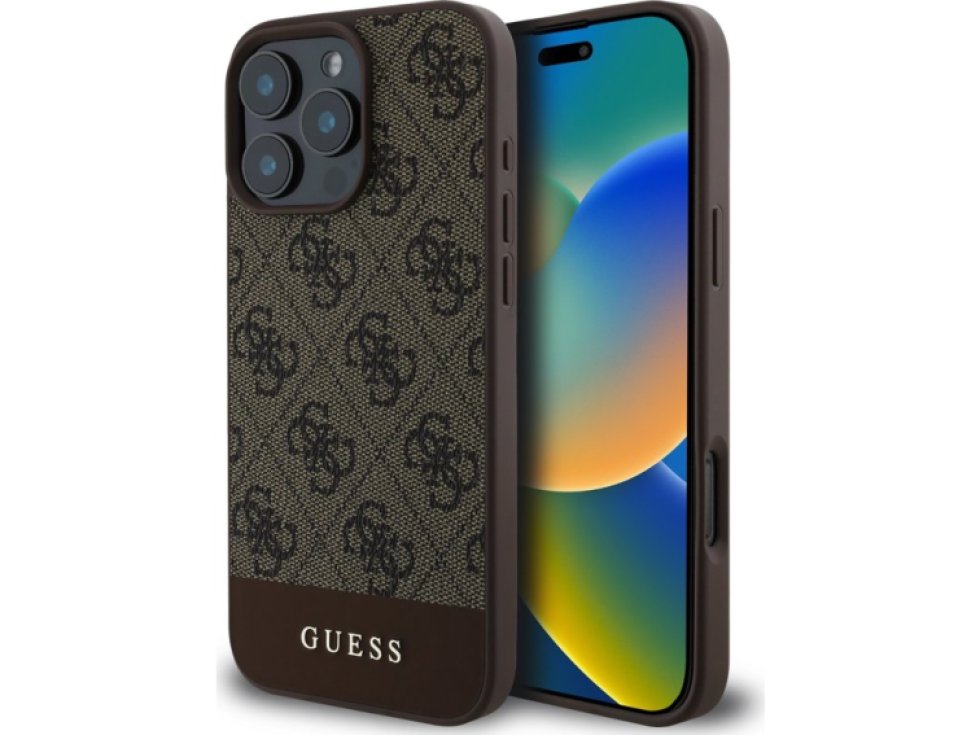 Ochranný kryt na iPhone 16 Pro - Guess, 4G Stripe Brown GUHCP16LG4GLBR
