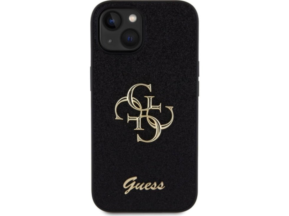 Ochranný kryt na iPhone 15 - Guess, Fixed Glitter 4G Metal Logo Black GUHCP15SHG4SGK