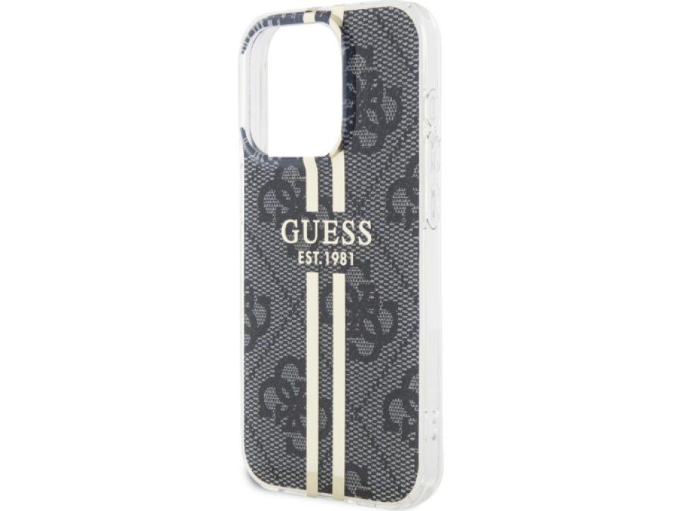 Ochranný kryt na iPhone 15 Pro MAX - Guess, IML 4G Gold Stripe Black GUHCP15XH4PSEGK
