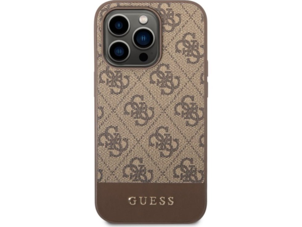 Ochranný kryt pro iPhone 14 Pro MAX - Guess, 4G Stripe Back Brown GUHCP14XG4GLBR