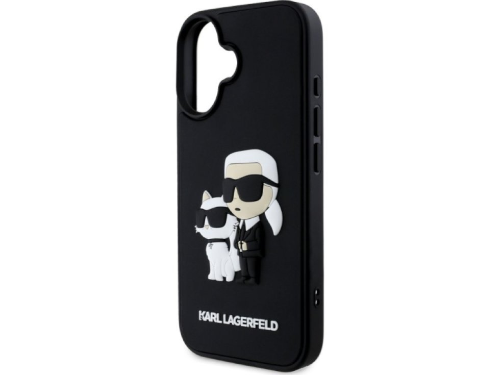 Ochranný kryt na iPhone 16 PLUS - Karl Lagerfeld, 3D Rubber Karl and Choupette Black KLHCP16M3DRKCNK