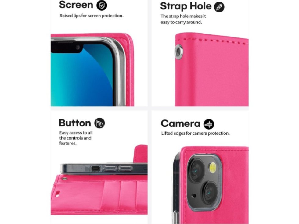 Ochranné pouzdro pro iPhone 13 - Mercury, Bluemoon Diary HotPink