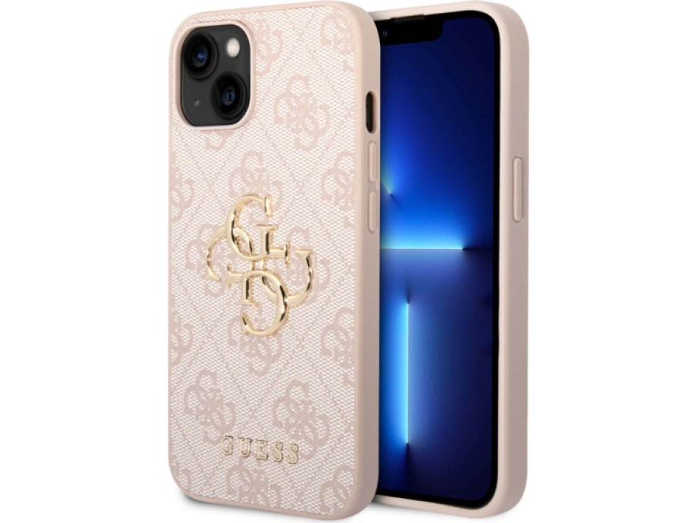 Ochranný kryt na iPhone 15 - Guess, 4G Metal Logo Pink GUHCP15S4GMGPI
