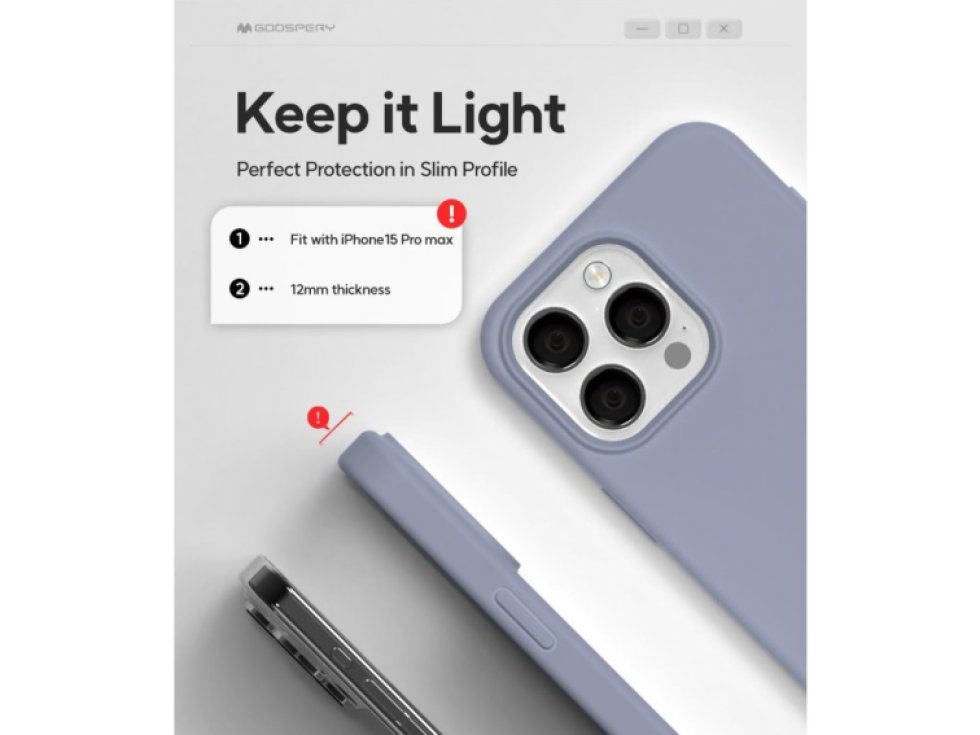 Ochranný kryt na iPhone 15 Pro MAX - Mercury, Silicone Lavender Gray