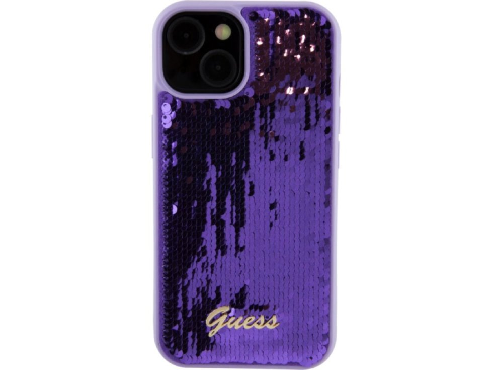 Ochranný kryt na iPhone 15 - Guess, Sequin Script Logo Purple GUHCP15SPSFDGSU