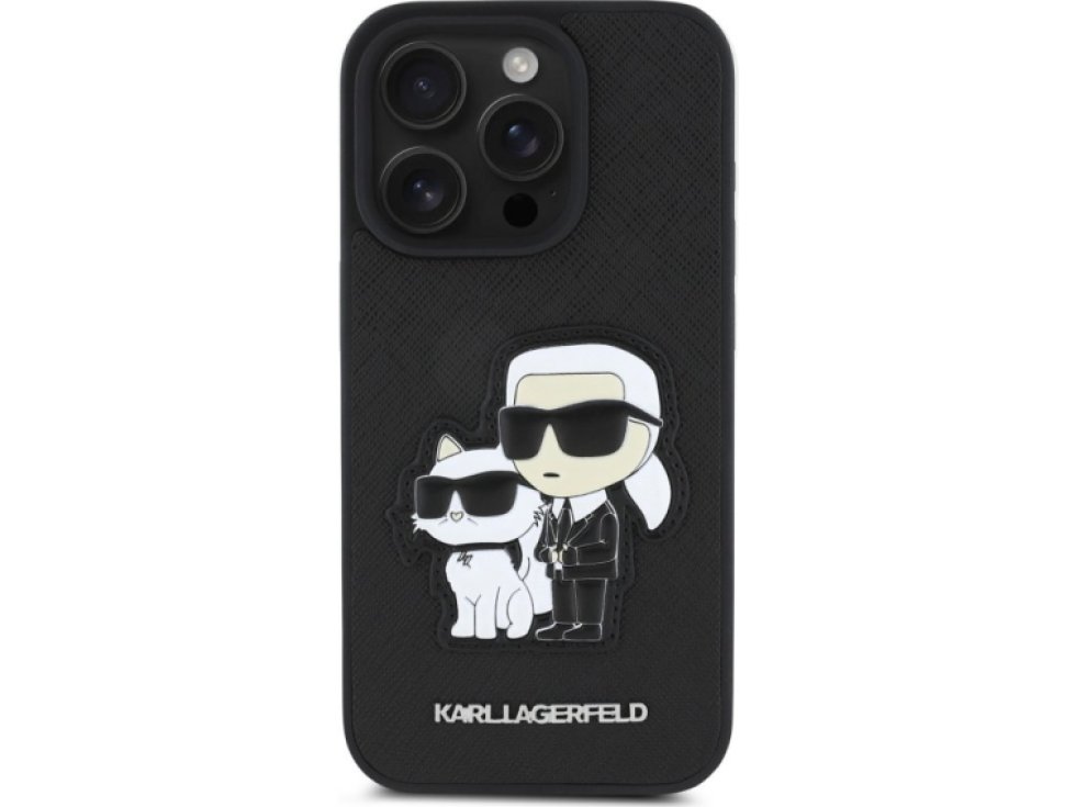 Ochranný kryt na iPhone 15 Pro MAX - Karl Lagerfeld, Saffiano Karl and Choupette Black KLHCP15XSANKCPK