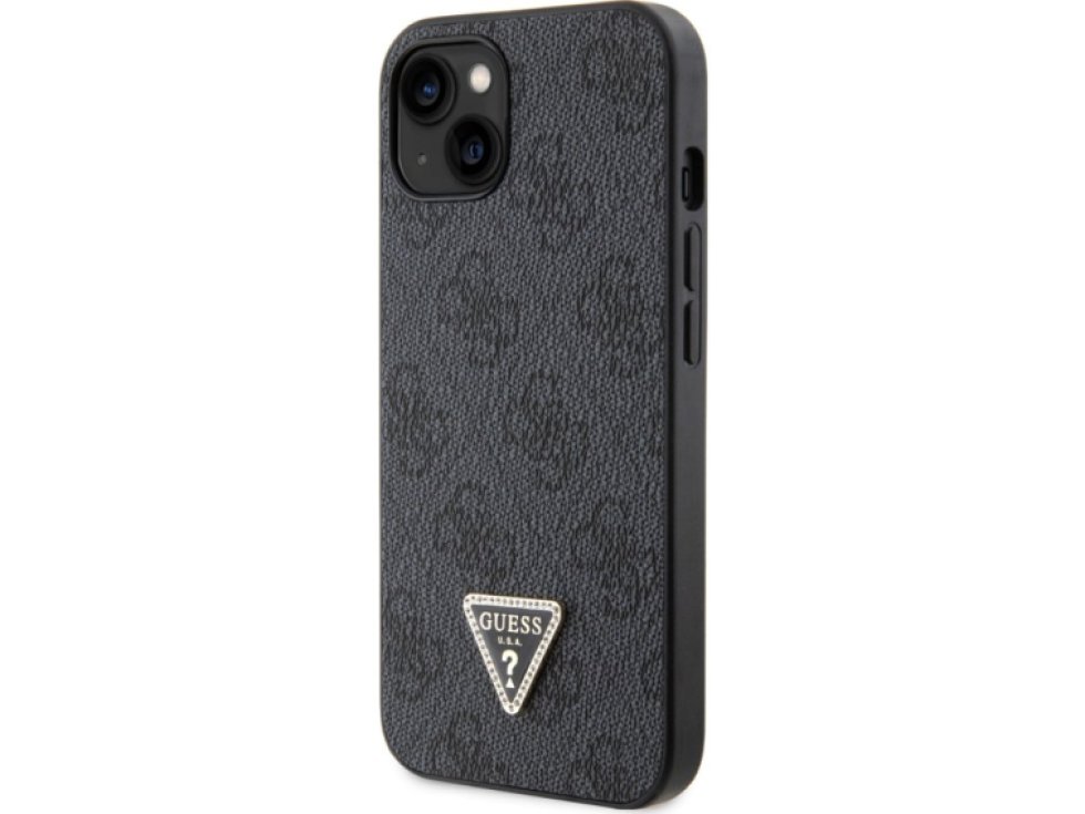 Ochranný kryt na iPhone 15 - Guess, 4G Strass Triangle Metal Logo Black GUHCP15SP4TDPK