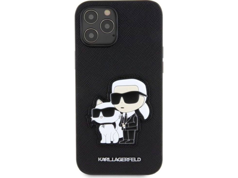 Ochranný kryt na iPhone 12 / 12 Pro - Karl Lagerfeld, Saffiano Karl and Choupette Black KLHCP12MSANKCPK