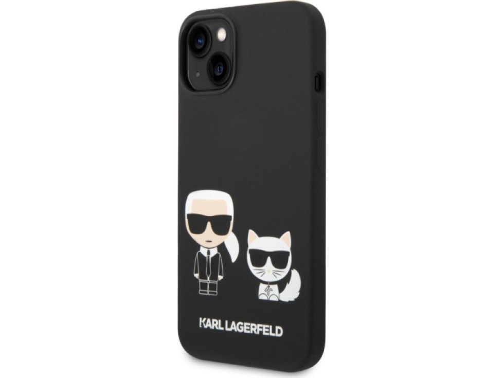 Ochranný kryt pro iPhone 14 PLUS - Karl Lagerfeld, Liquid Silicone Karl and Choupette Black KLHCP14MSSKCK