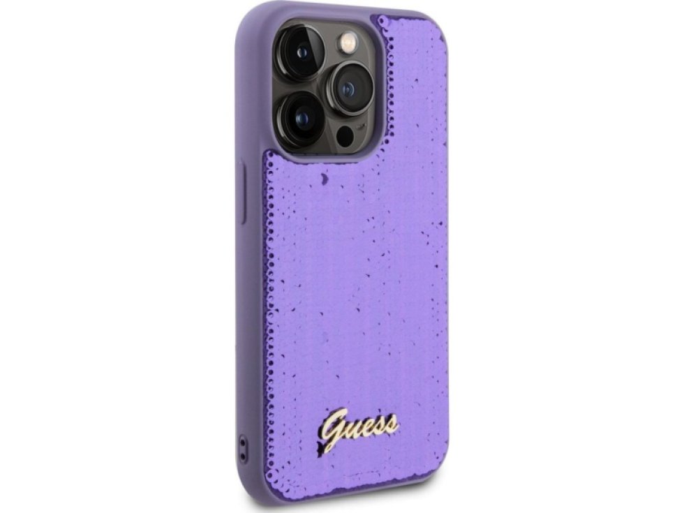 Ochranný kryt na iPhone 14 Pro MAX - Guess, Sequin Script Logo Purple GUHCP14XPSFDGSU