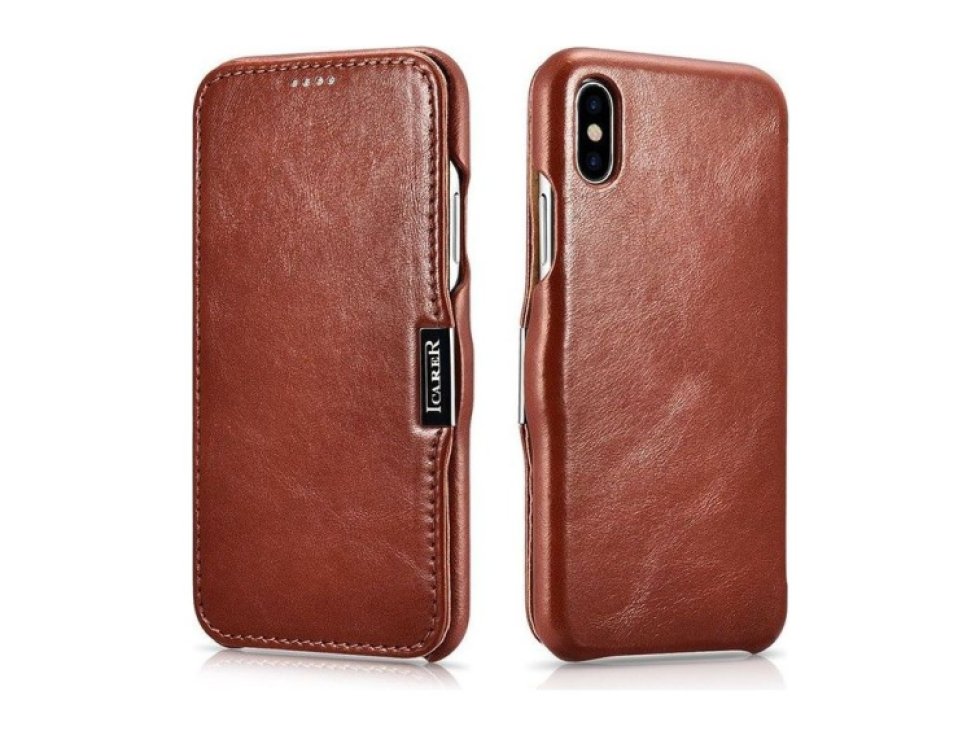 Knížkové pouzdro pro iPhone XS / X - iCarer, Vintage Brown 01.15.RIX15-BN