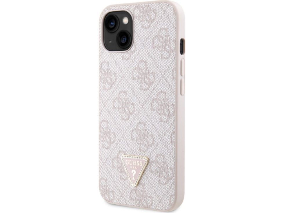 Ochranný kryt na iPhone 15 - Guess, 4G Strass Triangle Metal Logo Pink GUHCP15SP4TDPP