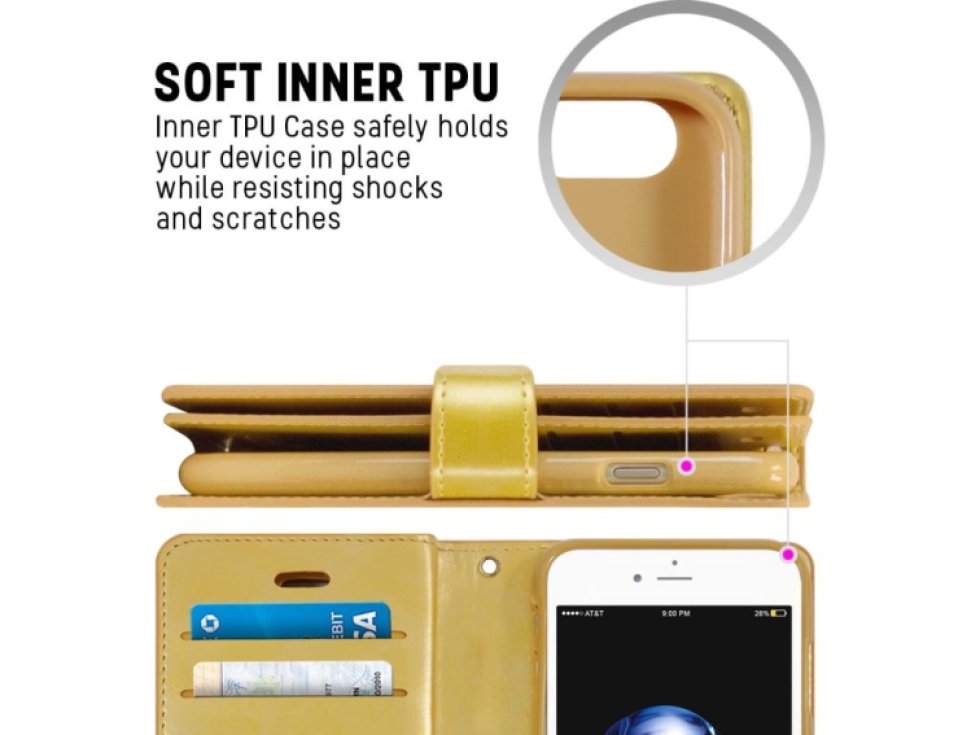 Pouzdro / kryt pro iPhone 7 / 8 / SE (2020/2022) - Mercury, Mansoor Diary Gold