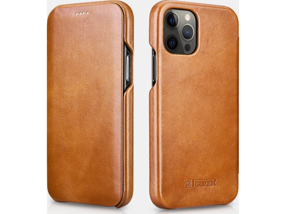 Knížkové pouzdro pro iPhone 12 Pro MAX - iCarer, Vintage Khaki 01.20.RIX1202-GG