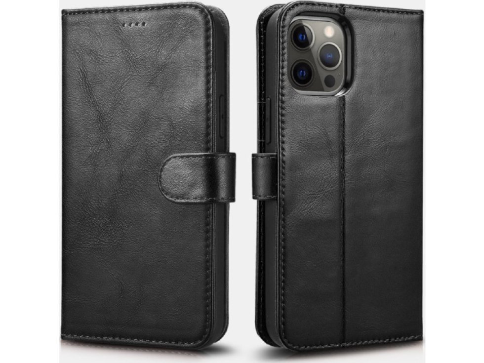 Kožené pouzdro na iPhone 12 Pro MAX - iCarer, Crazy Horse 2in1 with RFID Black 11.01.WMI1208-BK