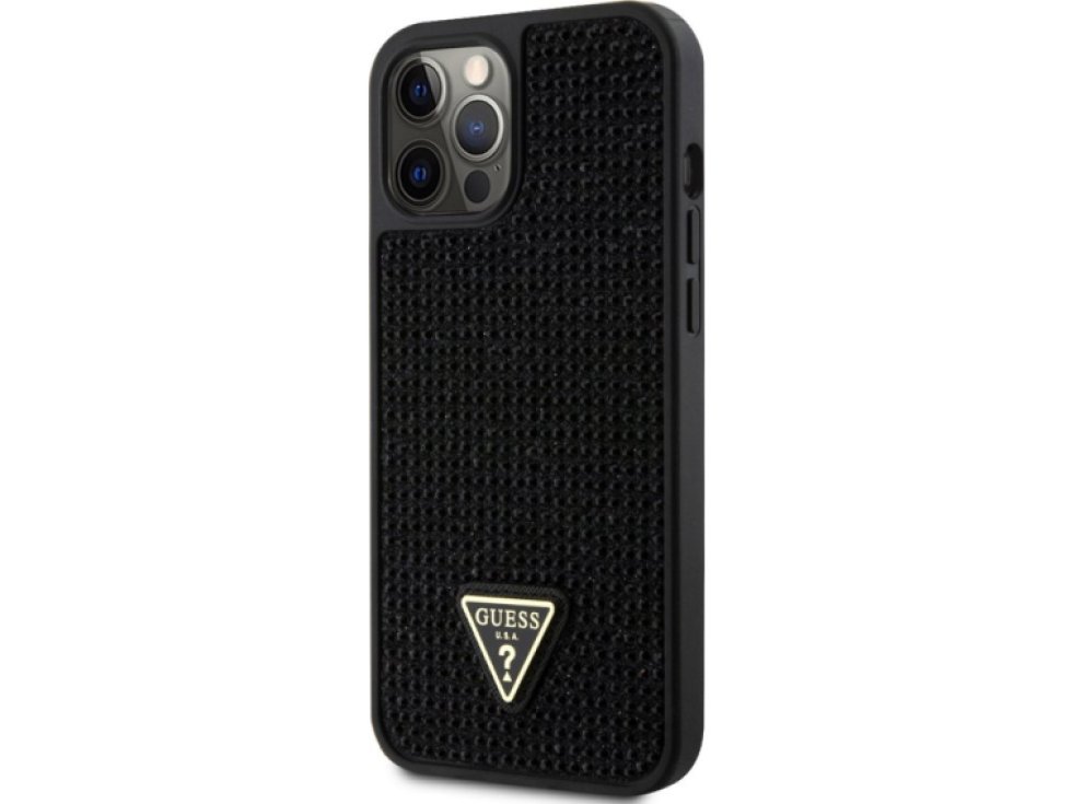 Ochranný kryt pro iPhone 12 Pro MAX - Guess, Rhinestones Triangle Metal Logo Black GUHCP12LHDGTPK