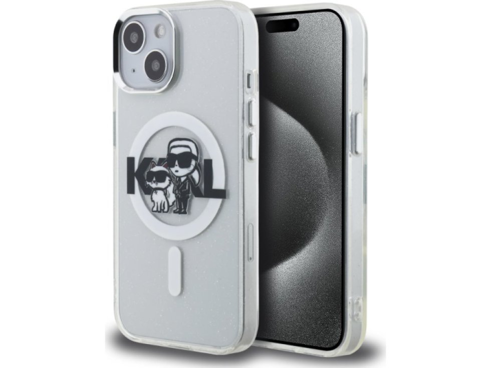 Ochranný kryt na iPhone 15 - Karl Lagerfeld, IML Glitter Sketch MagSafe Transparent KLHMP15SHGKCGKBT