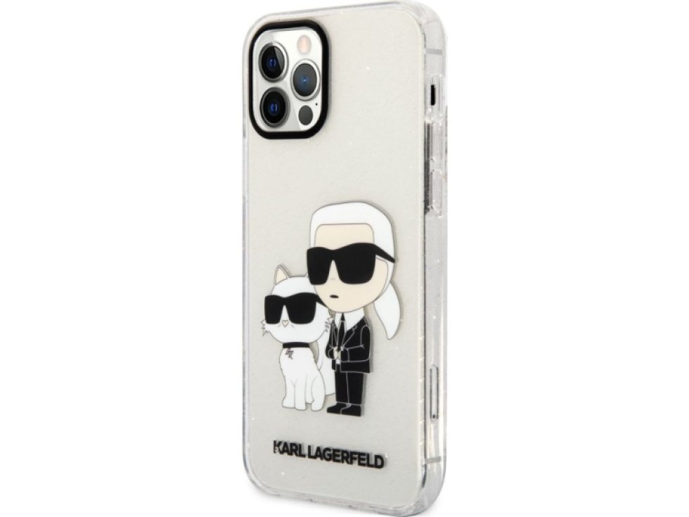 Ochranný kryt pro iPhone 12 / 12 Pro - Karl Lagerfeld, IML Glitter Karl and Choupette Transparent KLHCP12MHNKCTGT