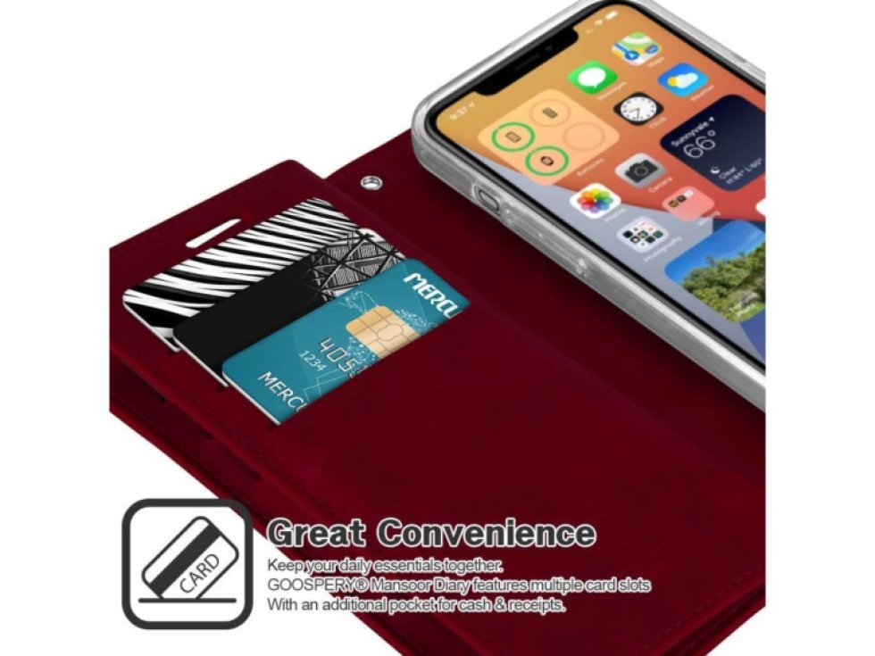 Knížkové pouzdro na iPhone 12 / 12 Pro - Mercury, Mansoor Diary Wine