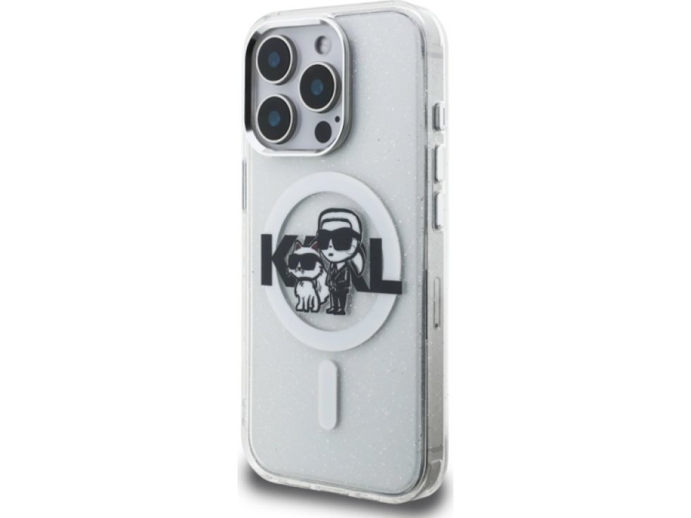 Ochranný kryt na iPhone 15 Pro - Karl Lagerfeld, IML Glitter Sketch MagSafe Transparent KLHMP15LHGKCGKBT