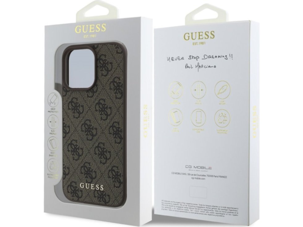 Ochranný kryt na iPhone 16 Pro MAX - Guess, 4G Charm Brown GUHCP16XGF4GCW