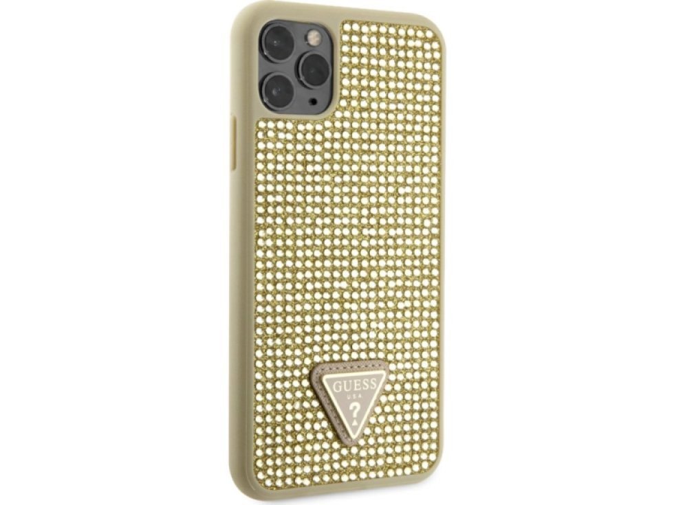 Ochranný kryt pro iPhone 11 Pro MAX - Guess, Rhinestones Triangle Metal Logo Gold GUHCN65HDGTPD