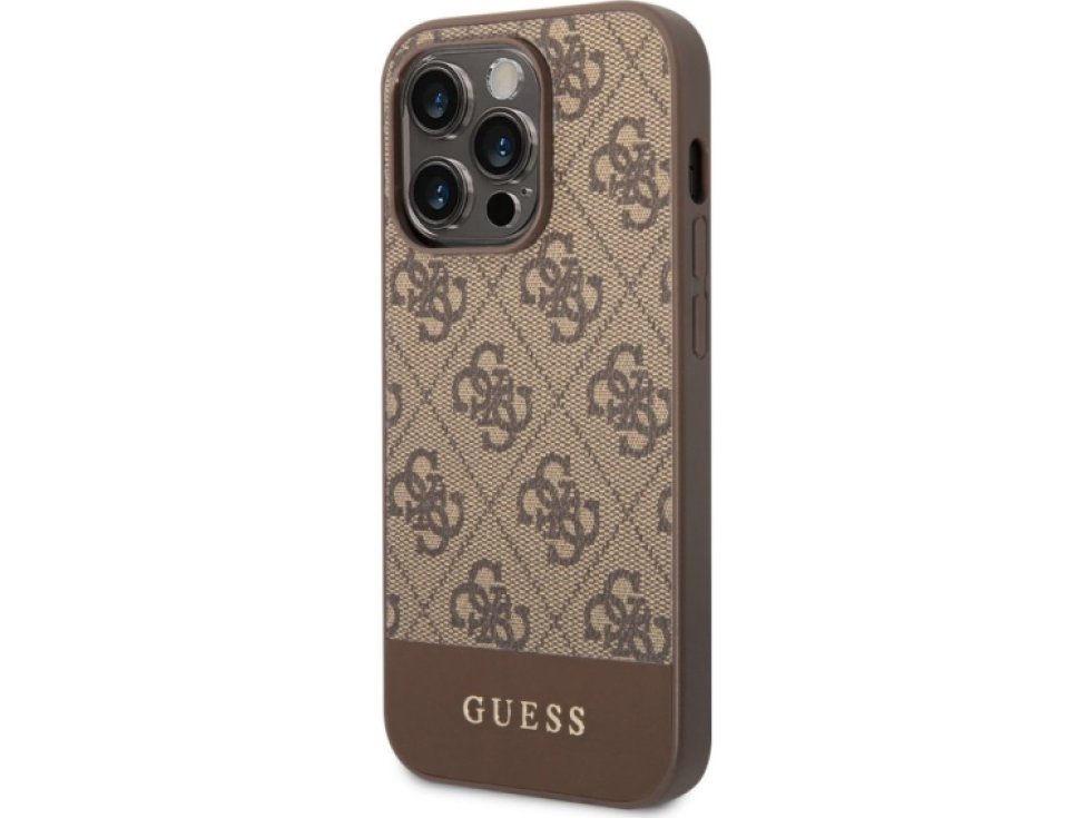 Ochranný kryt pro iPhone 14 Pro MAX - Guess, 4G Stripe Back Brown GUHCP14XG4GLBR