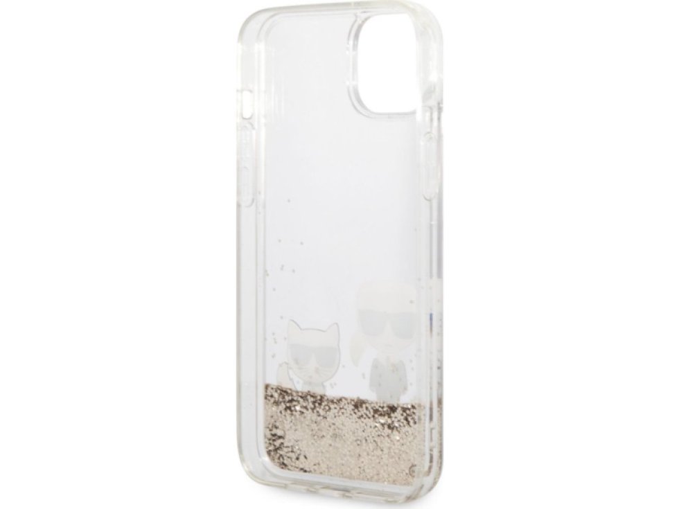 Ochranný kryt pro iPhone 14 PLUS - Karl Lagerfeld, Liquid Glitter Karl and Choupette Gold KLHCP14MGKCD