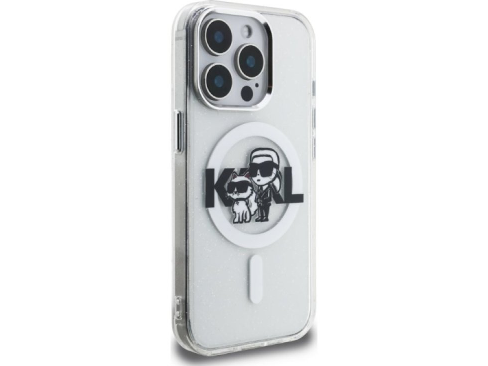 Ochranný kryt na iPhone 15 Pro - Karl Lagerfeld, IML Glitter Sketch MagSafe Transparent KLHMP15LHGKCGKBT