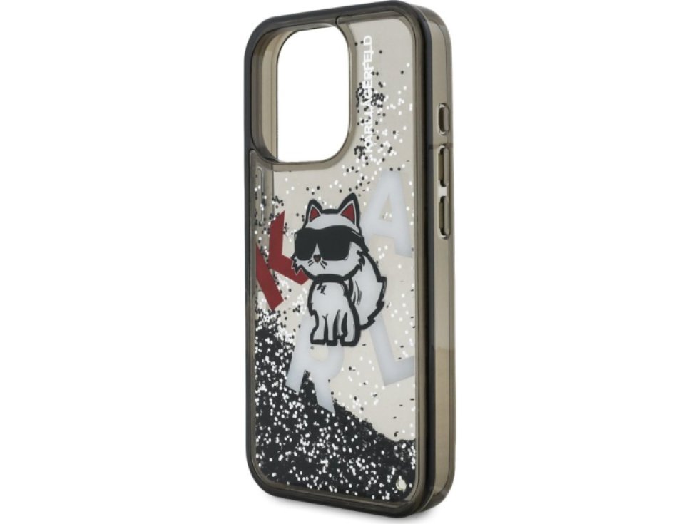 Ochranný kryt na iPhone 16 Pro MAX - Karl Lagerfeld, Liquid Glitter Scattered Black KLHCP16XLCHSCTDK