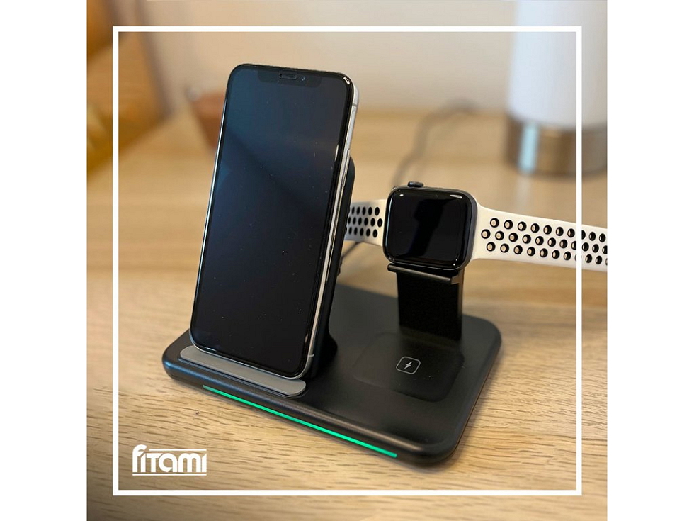 Bezdrátová nabíječka 3v1 - Černá