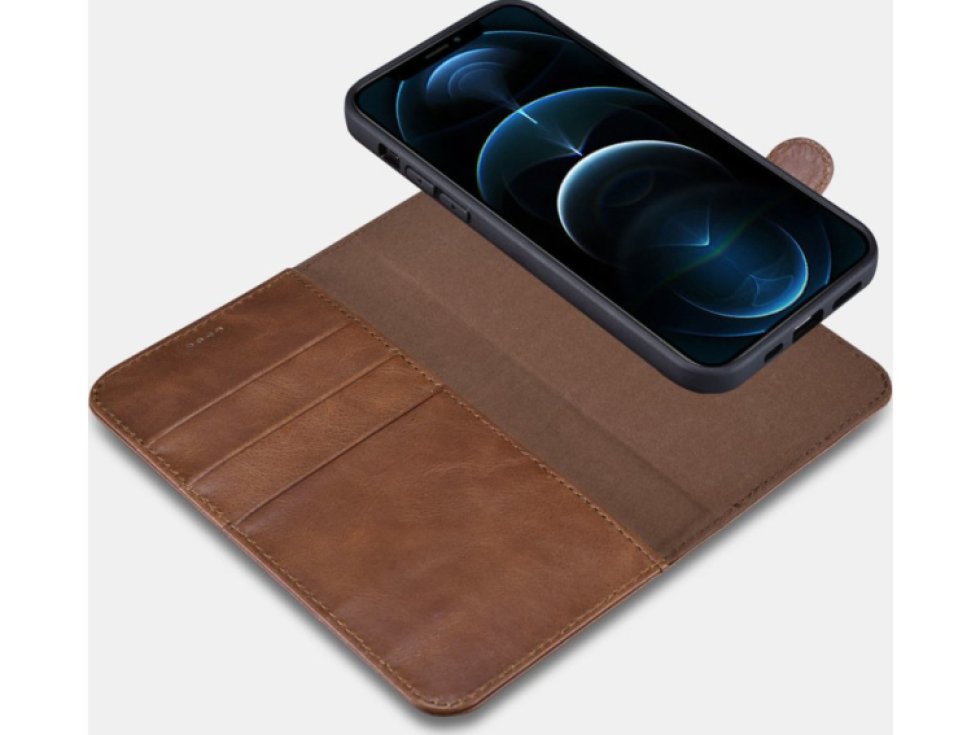 Kožené pouzdro na iPhone 12 Pro MAX - iCarer, Crazy Horse 2in1 with RFID Coffee 11.01.WMI1208-CO