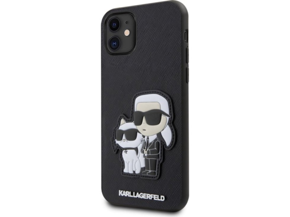 Ochranný kryt pro iPhone 11 - Karl Lagerfeld, Saffiano Karl and Choupette NFT Black KLHCN61SANKCPK