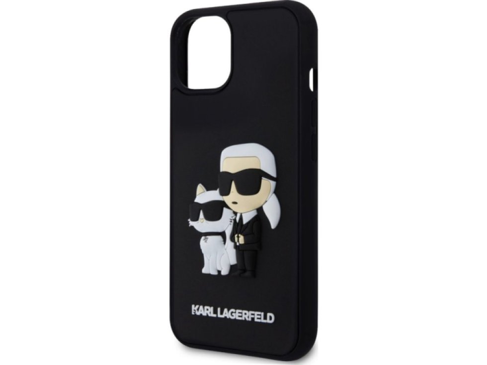 Ochranný kryt na iPhone 13 - Karl Lagerfeld, 3D Rubber Karl and Choupette Black KLHCP13M3DRKCNK