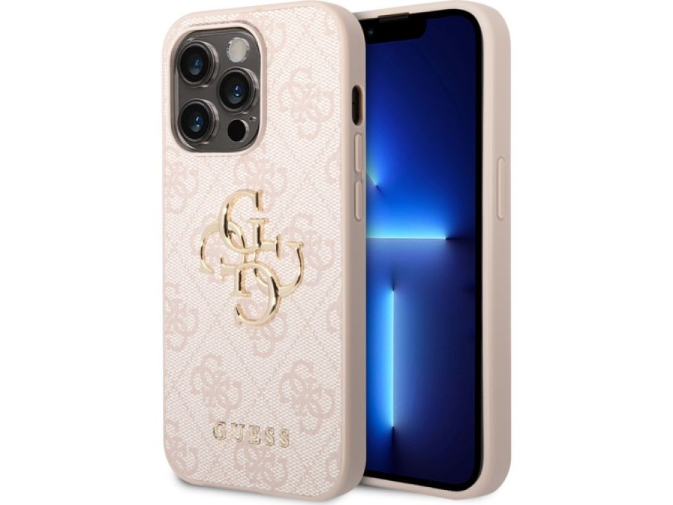 Ochranný kryt na iPhone 15 Pro - Guess, 4G Metal Logo Pink GUHCP15L4GMGPI