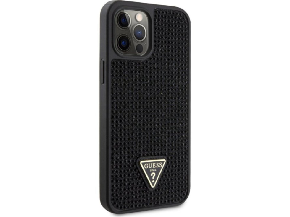 Ochranný kryt pro iPhone 12 Pro MAX - Guess, Rhinestones Triangle Metal Logo Black GUHCP12LHDGTPK