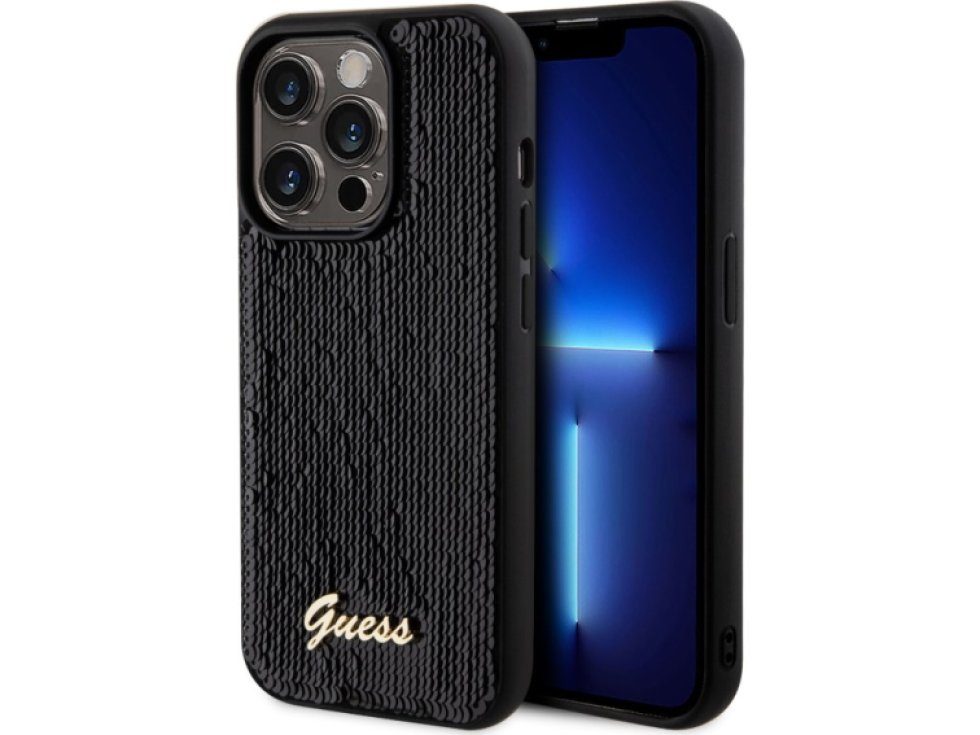 Ochranný kryt na iPhone 14 Pro - Guess, Sequin Script Logo Black GUHCP14LPSFDGSK