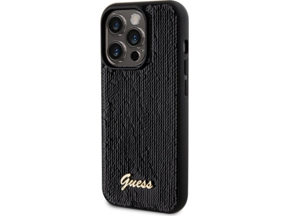 Ochranný kryt na iPhone 14 Pro - Guess, Sequin Script Logo Black GUHCP14LPSFDGSK