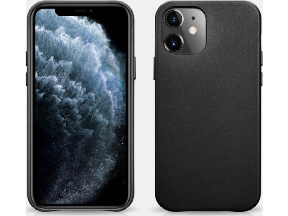 Kožený kryt na iPhone 12 mini - iCarer, Original Black 01.20.RIX1205-BK