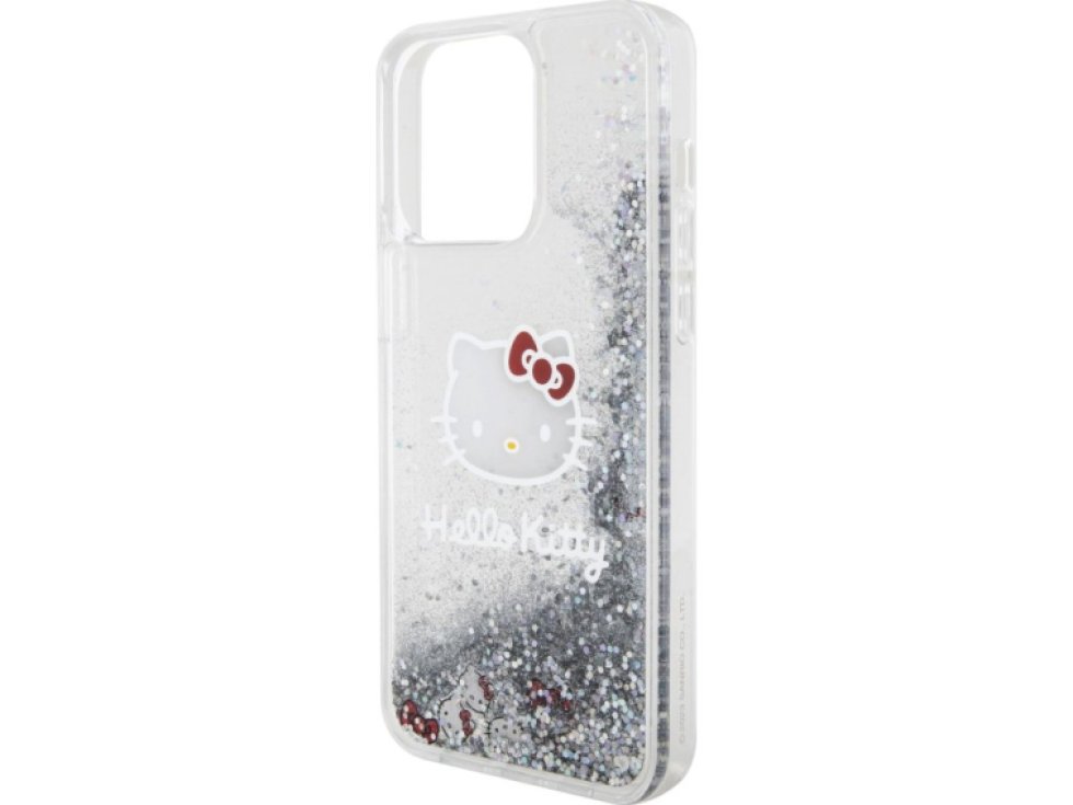 Ochranný kryt na iPhone 15 Pro MAX - Hello Kitty, Liquid Glitter Electroplating Head Logo Transparent HKHCP15XLIKHET