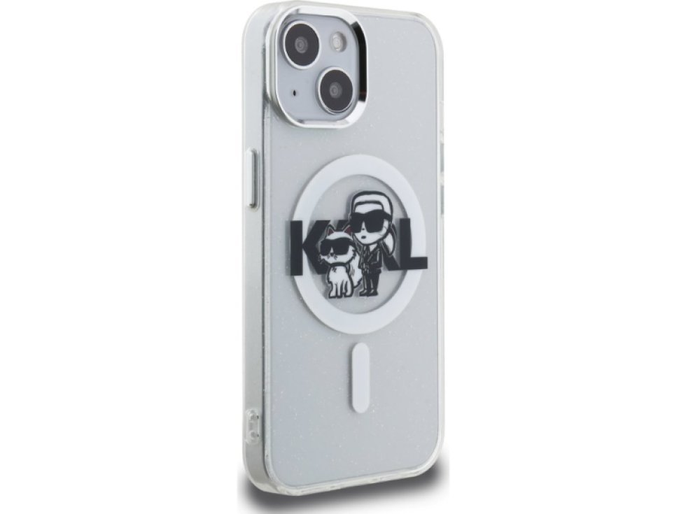 Ochranný kryt na iPhone 15 - Karl Lagerfeld, IML Glitter Sketch MagSafe Transparent KLHMP15SHGKCGKBT