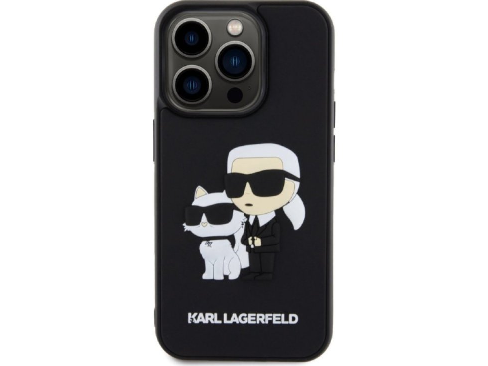 Ochranný kryt na iPhone 15 Pro - Karl Lagerfeld, 3D Rubber Karl and Choupette Black KLHCP15L3DRKCNK