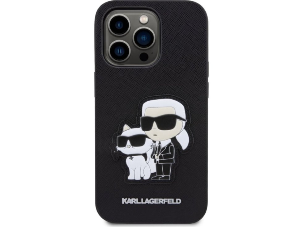 Ochranný kryt pro iPhone 13 Pro - Karl Lagerfeld, Saffiano Karl and Choupette NFT Black KLHCP13LSANKCPK
