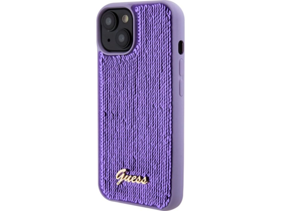 Ochranný kryt na iPhone 15 - Guess, Sequin Script Logo Purple GUHCP15SPSFDGSU