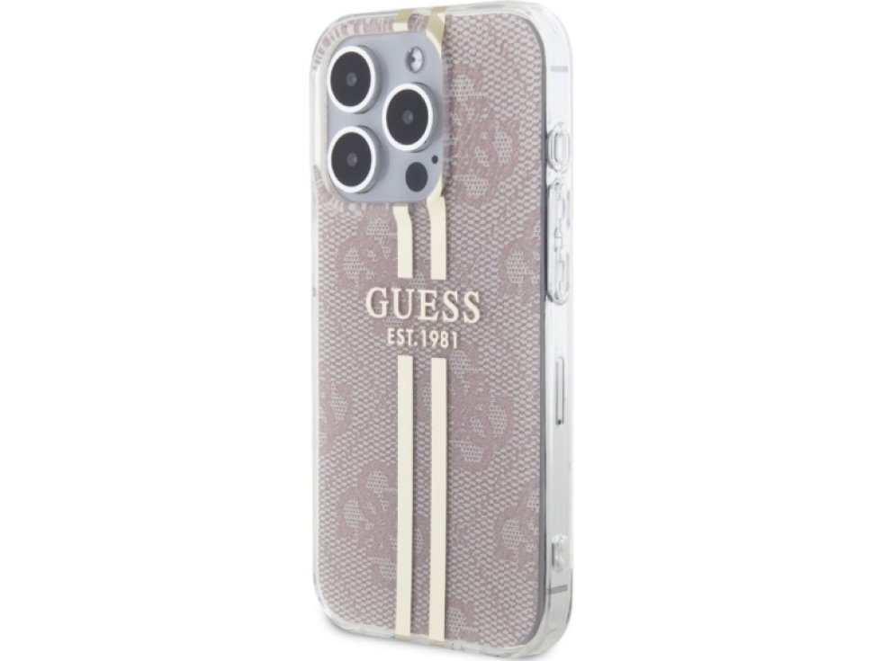 Ochranný kryt na iPhone 15 Pro - Guess, IML 4G Gold Stripe Pink GUHCP15LH4PSEGP