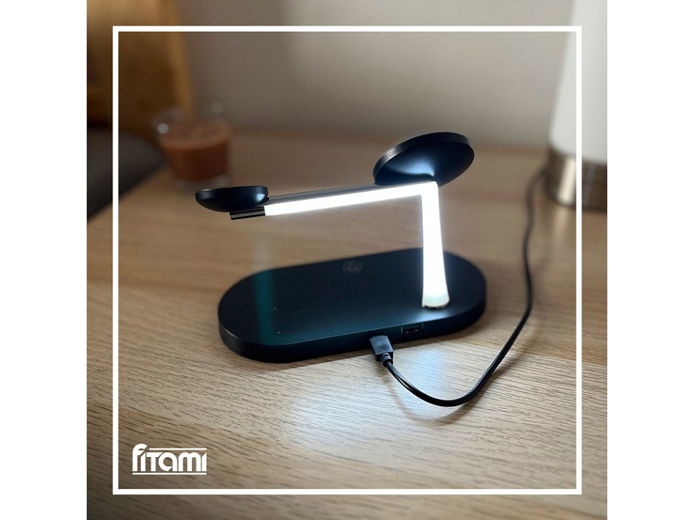 Bezdrátová nabíječka 3v1 s lampičkou - Černá